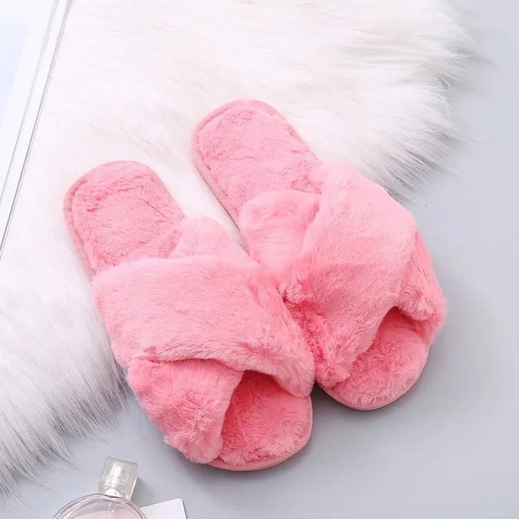 

2021 summer Wholesales Indoor Slippers for Women Cross Straps Fuzzy Slippers Outdoor Two Straps Plush lv Slippers, As picture