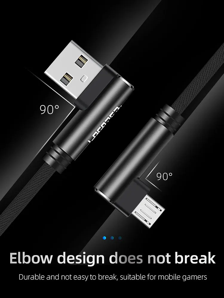 Hotsale 90 degree left angle 1 2 3 meter micro usb cable android right angle magnetic mobile charging cabo data usb cable micro