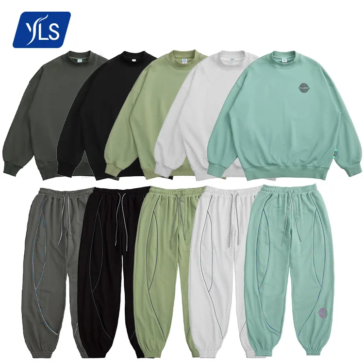 

YLS High Quality Custom Men Reflective Sweatsuit Sweatshirt And Jogger 2 Pieces Set Tracksuit Sweat Suit with Logo