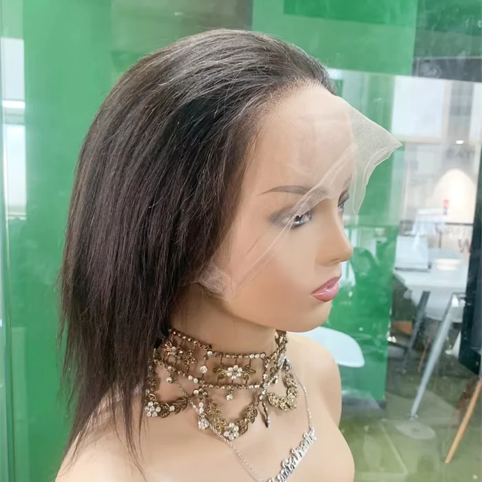 DX001 Stock Human Hair Wigs Glueless Transparent Full Lace Short 8 Inch Raw Brazilian Hair Pre Plucket Wig for Boho Braiding  1B