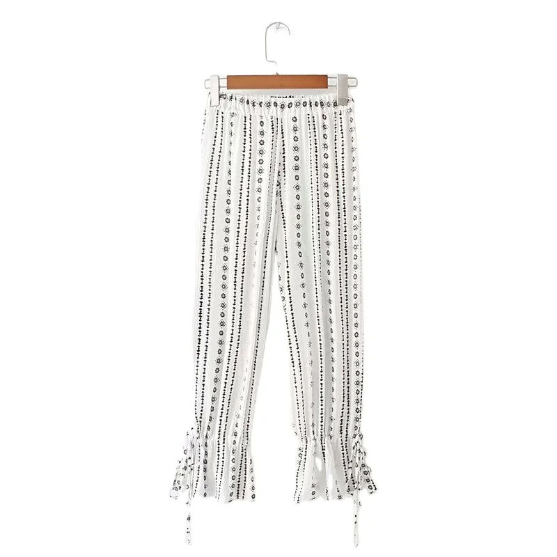 

Summer Elastic Waist wide leg white long pants for women