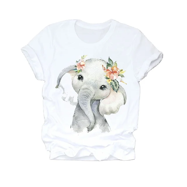 

Women's summer shirt sunflower print cartoon white round neck short sleeve T-shirt