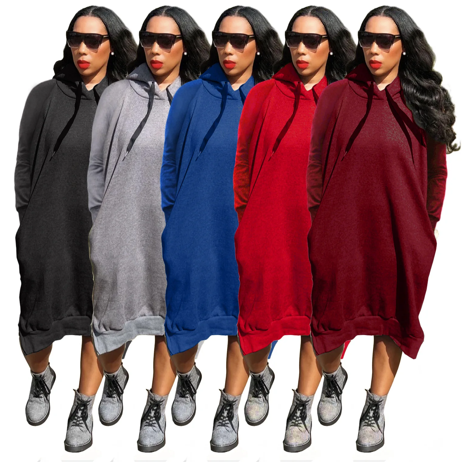 

2021 Fall Fashion Printed Long Sleeve Oversized Hoodie Sweater Dress Women Clothing Casual Big skirt Plus Size Midi Dresses