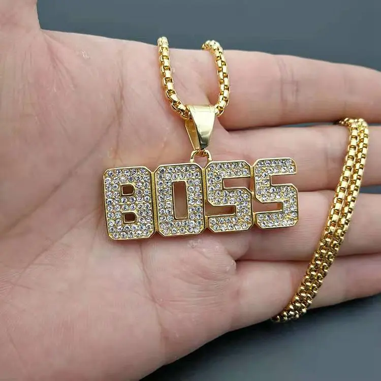 

GZYS JEWELRY Stainless Steel 18k Gold Plated Hiphop Men Boss Pendant Necklace for Men