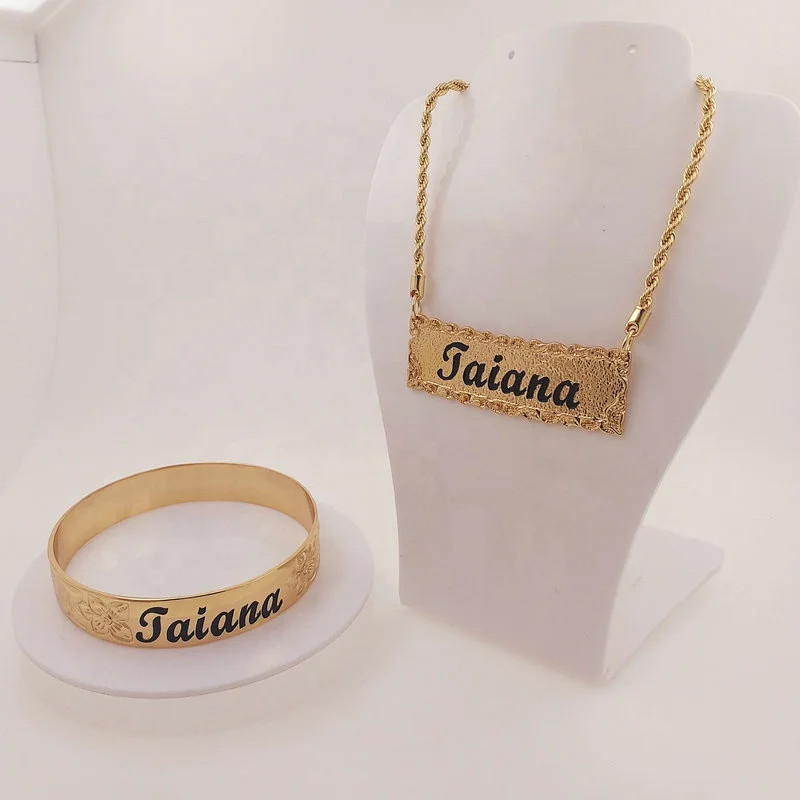 

polynessian custom name necklace pendant bangle bracelet 14k gold hawaiian heirloom hibiscus flower jewelry for woman