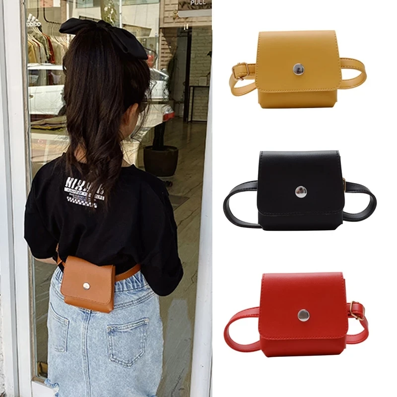 

Children Leather Waist Bag 2021 Cute Black Fanny Pack for Boy Girl Small Wallet Pouch Box Kids Belt Chest Bag Baby Waist Packs