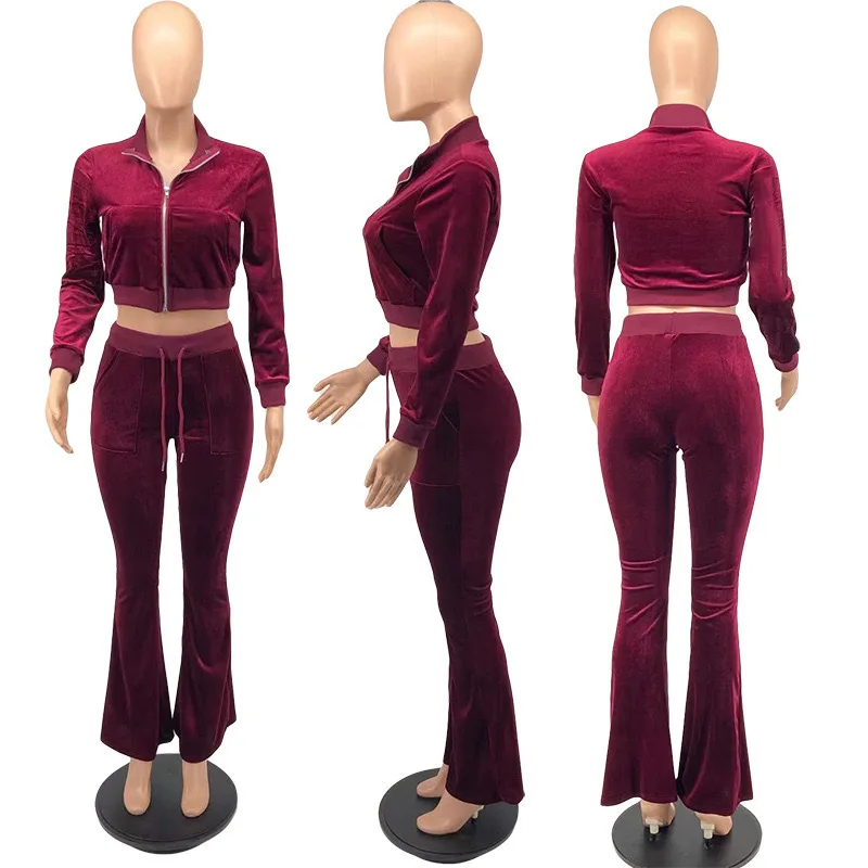 

New Fall Sweatsuit female clothing Cropped Jacket Velour Tracksuit