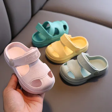 

Ivy82019A Summer baby slim clogs soft sole beach kids boys plain shoes infants girls cartoon slip-on EVA sandals, As pic