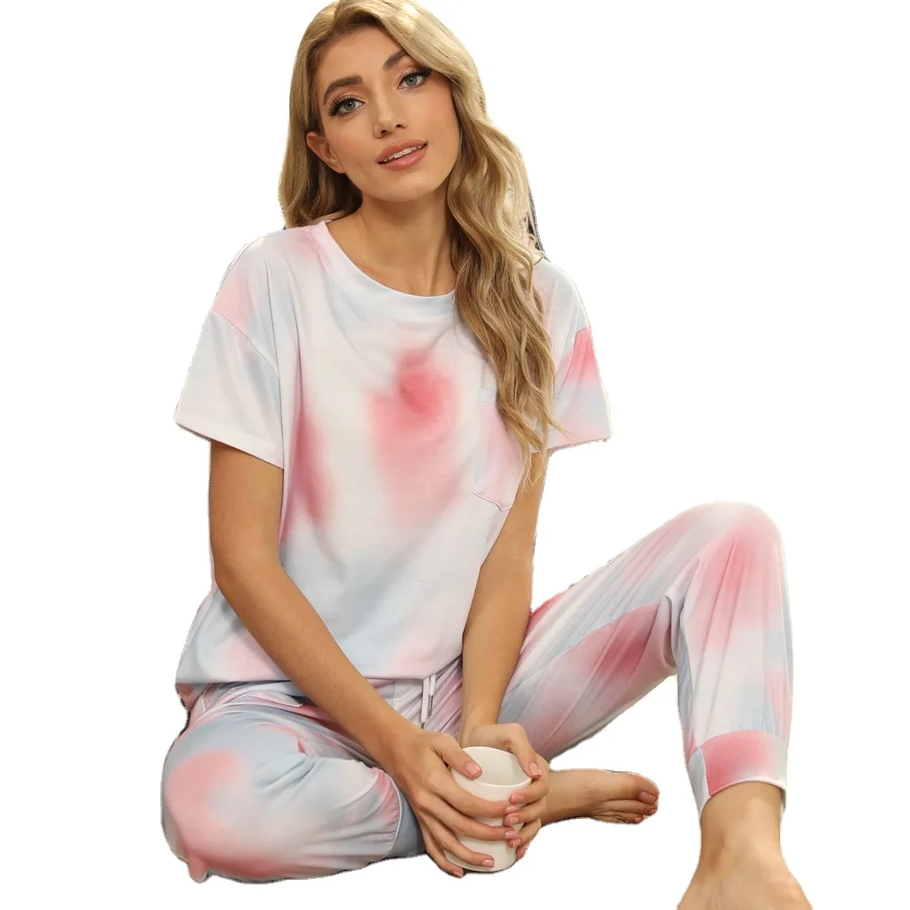 

New high-quality women's pajamas, long-sleeved pajamas, tie-dye pajamas