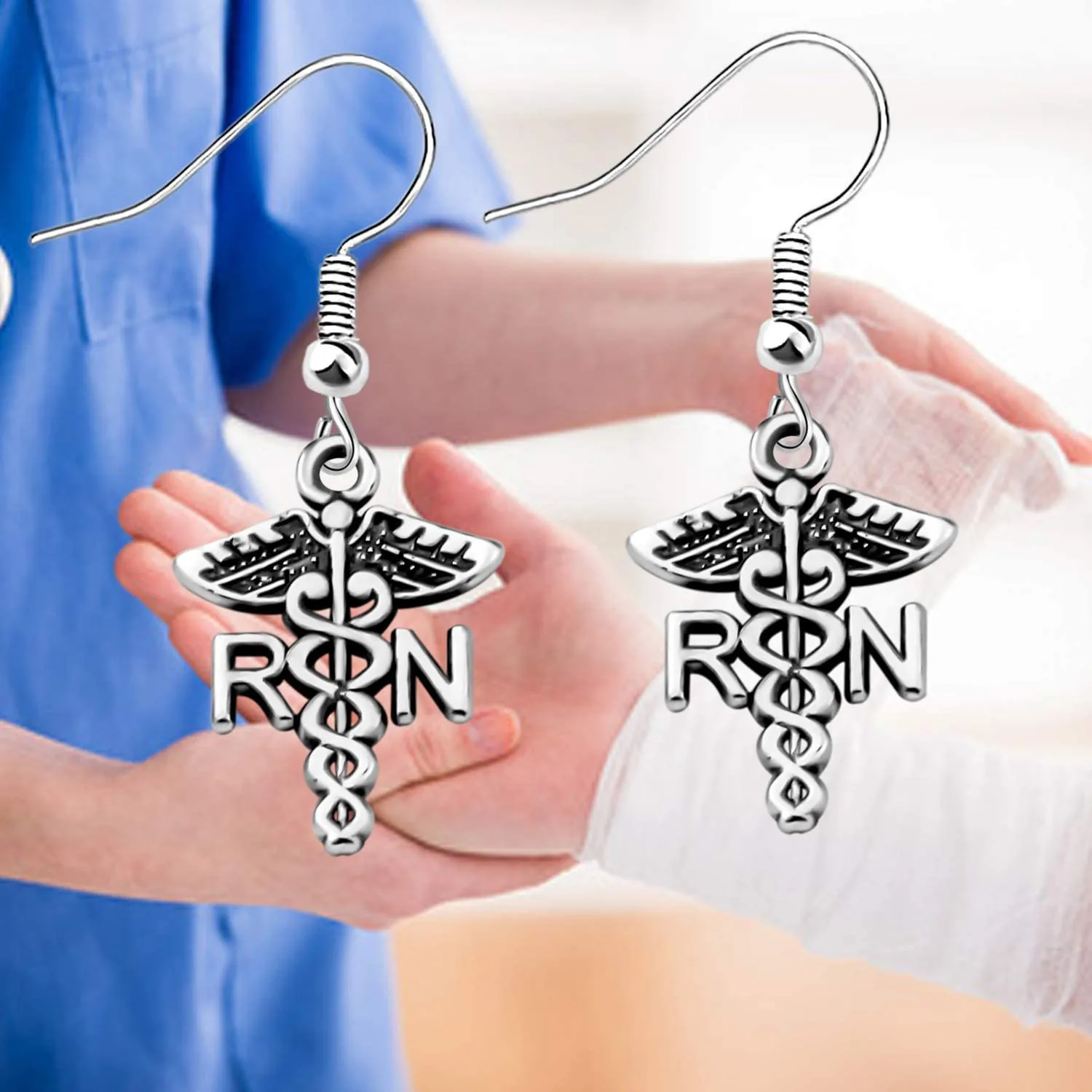 

RN Professional Registered Nurse Medical Gift for Nurse Doctor Caduceus Pendant Earrings, As picture