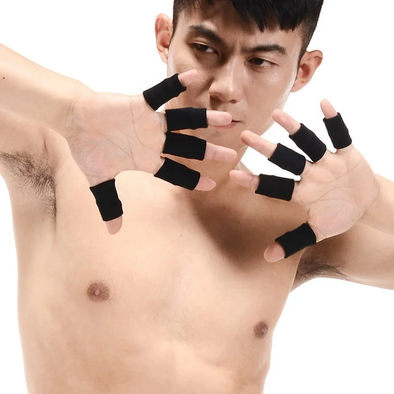 

10PCS Finger Sleeves Support Brace Elastic Compression Basketball Sports Arthritis Sleeve, Black, blue, red