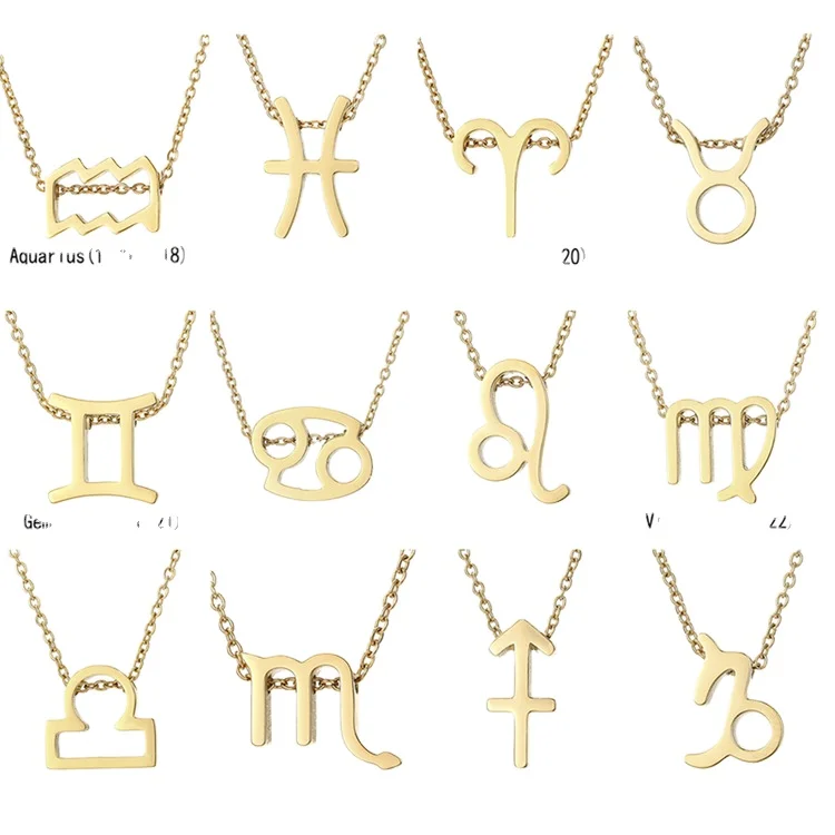 

2021 Classic Divination Twelve Constellation Charm Necklace High Quality Stainless Steel 14k Gold Initial Necklace Women's, Like picture