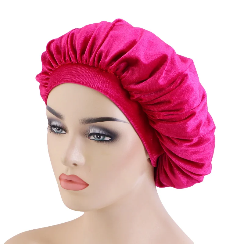 

Amazon Hot Korea Velvet Bonnet Comfortable Night Sleep Hat Winter Wear Hair Loss Cap Women Velvet Bonnet Cap