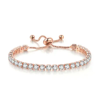 

European and American Fashion Jewelry 4mm Round Zircon Single Row Full Diamond Adjustable Copper Crystal Tennis Chain Bracelet, As pic