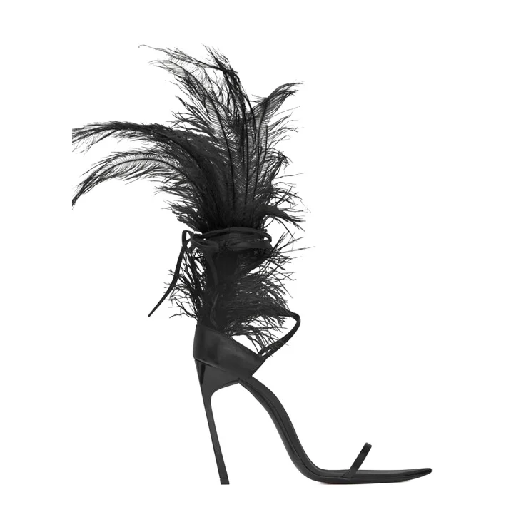 

Black Stiletto Heels Fashion Shoes Black Feather Sandals