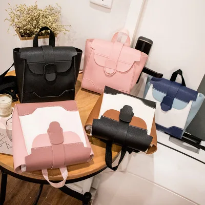 

G119 fashion female contrast color small backpack mini purse bags 2021 versatile college style backpacks, Black&white,blue&white,pink&white,pink,black