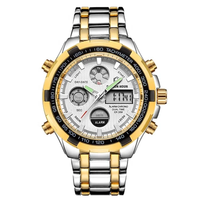

Top Brand Luxury Stainless Steel Golden Hour Mens Digital Quartz Watch, 7 colors