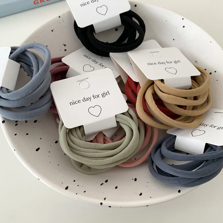 Wholesale 6pcs/Set Simple Design Nylon Seamless Strong Elastic Hair Ties Rope Solid Color Scrunchies For Women Girls