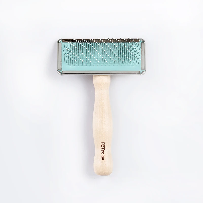 

Hot wooden pet cleaning protable scrubbin grooming brush Steel Wire Pet comb with Long Wooden Handle Grooming Products