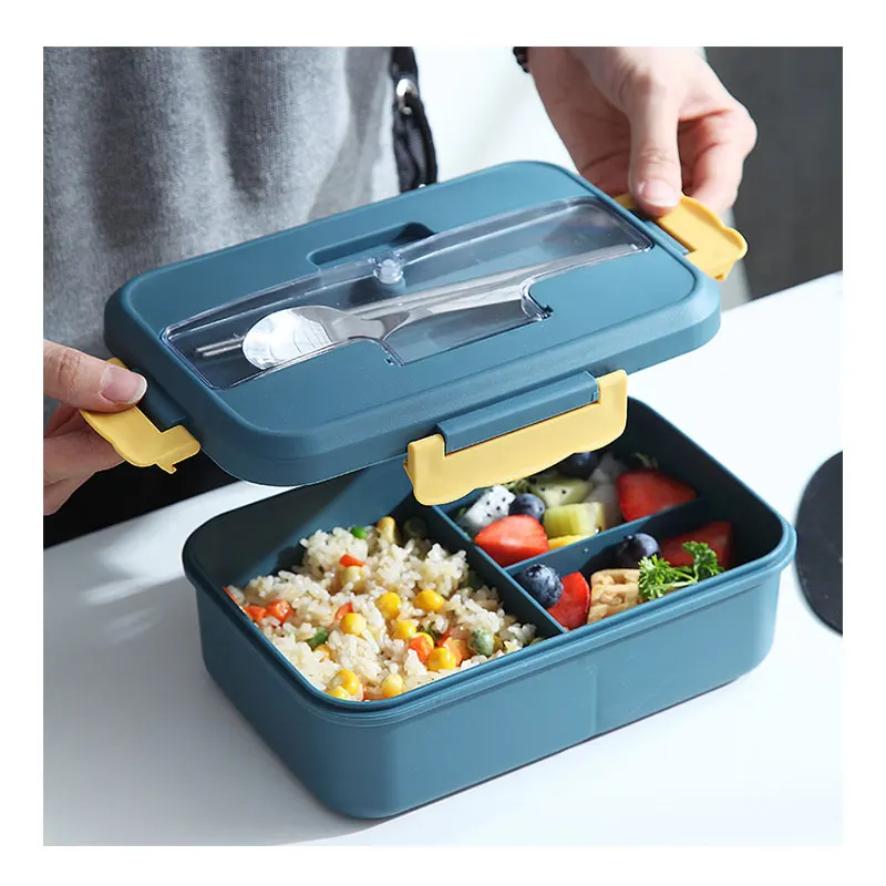 

Hot selling cheap food PP material lunch box with cutlery compartment microwave insulated bento box with lids