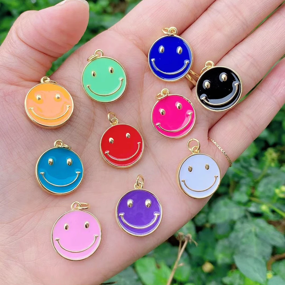 

New Gold Plated Enamel Pastel Smile Smiley Face Charm Pendants for Bracelet Necklace Earring Making Supplies Pendent