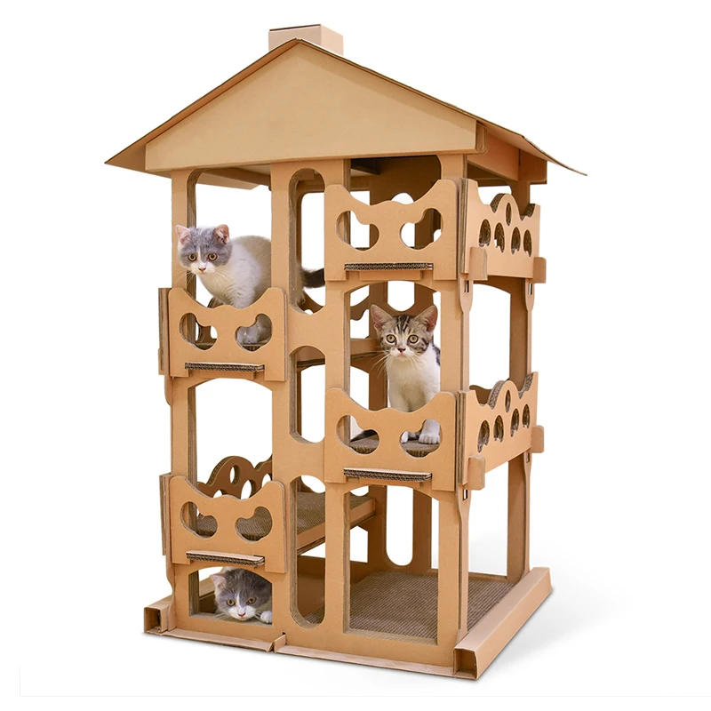 

Large Corrugated Cardboard Cat Scratching Tower Cat Scratcher House Paper Cat Bed Tree Playground