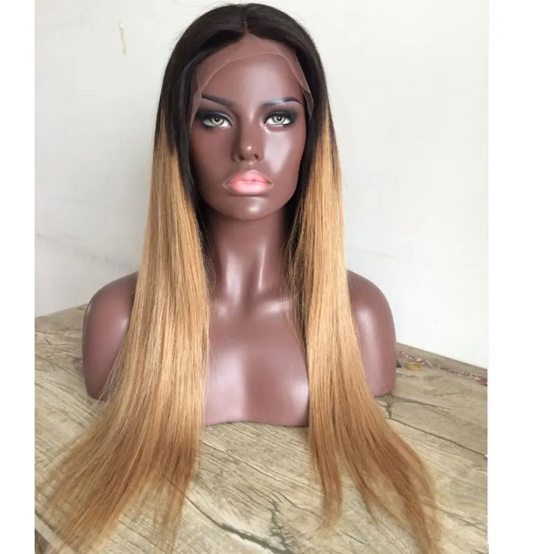 100% virgin remy brazilian 10-26inch straight 1b 27 ombre human hair wigs for black women lace front