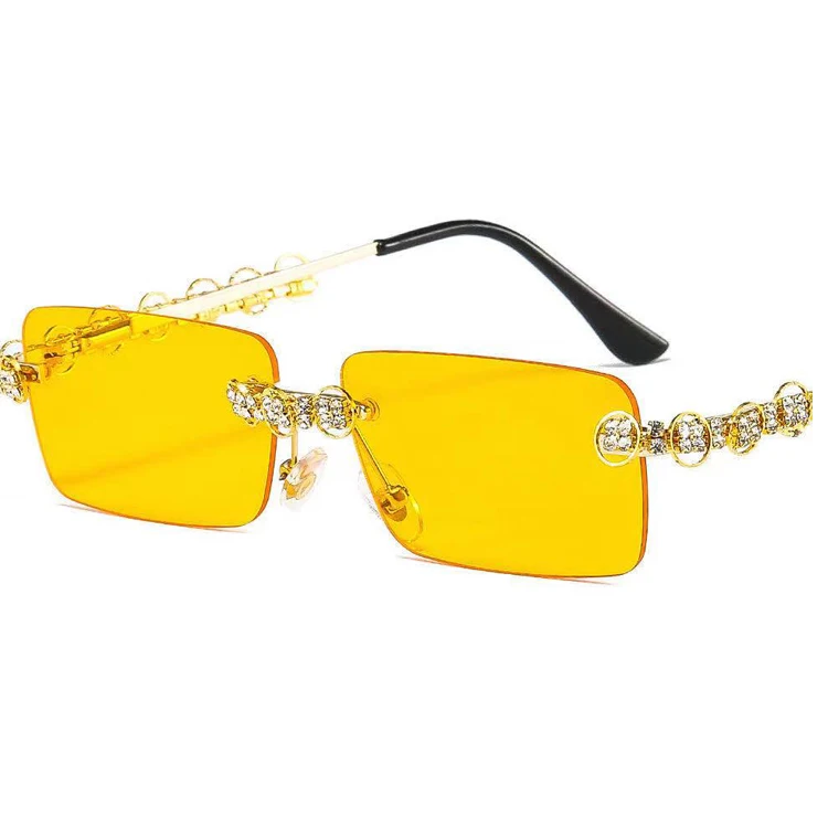 

2021 Newest Street Beat Trendy Women Sunglasses Small Square Ocean lens Metal Sun Glasses Rimless Designer Glasses