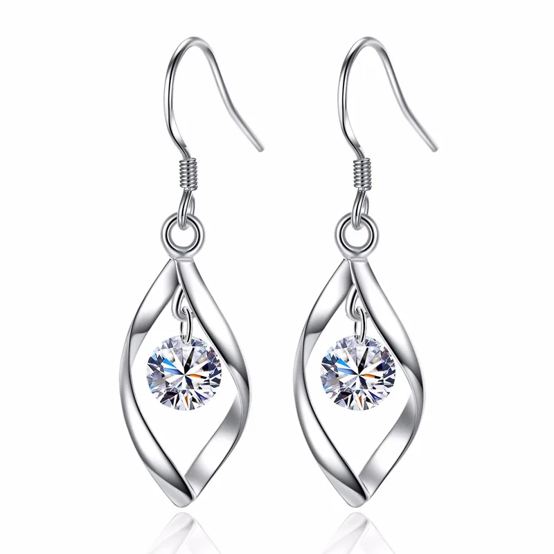 Fashion Latest Design Brand Copper Silver Plated Wave Ear Ring Silver Color Zircon Female Simple Women Earrings