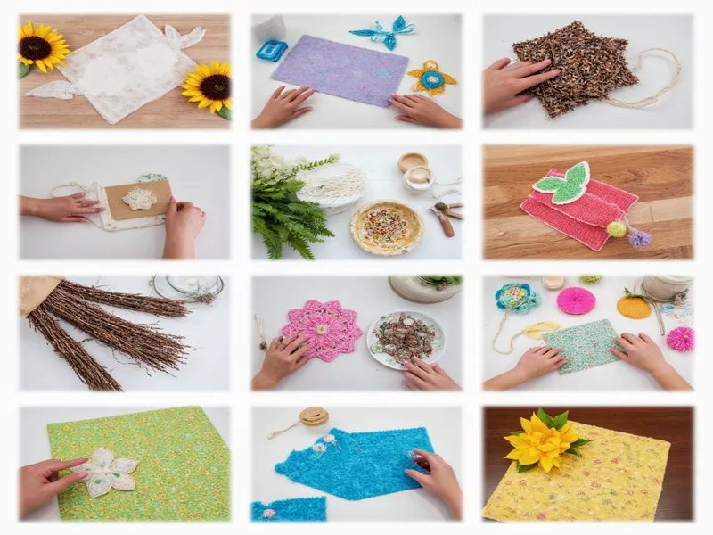 Multiple variations of the same basic craft project showing material substitutions