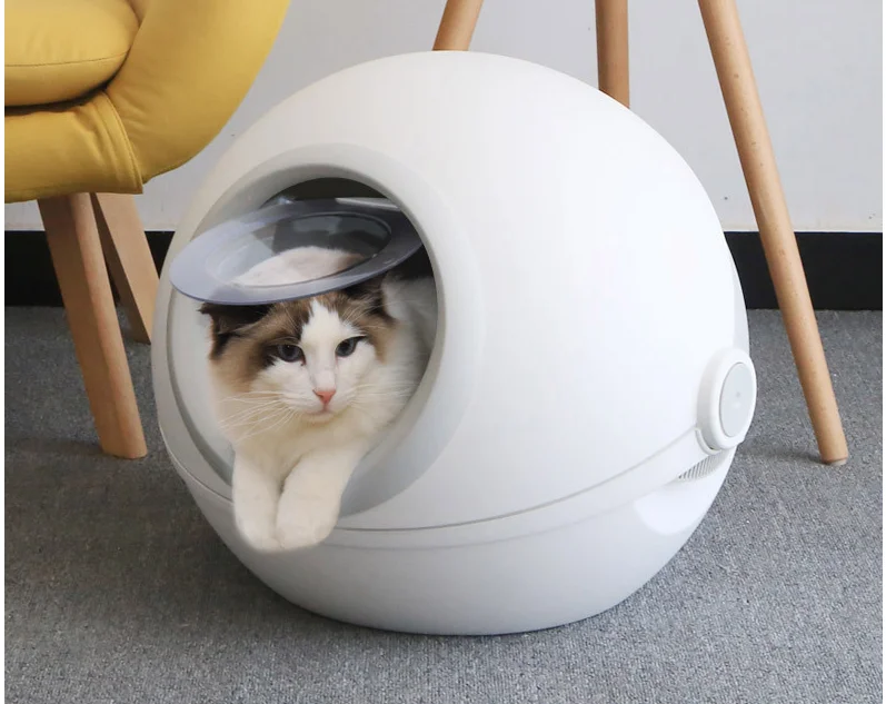

2021 New Cute Cat Litter Box Enclosed Large Cat Toilet Dissipate Odor Anti-splashing Cat Litter Box, Sky blue,light grey,pink