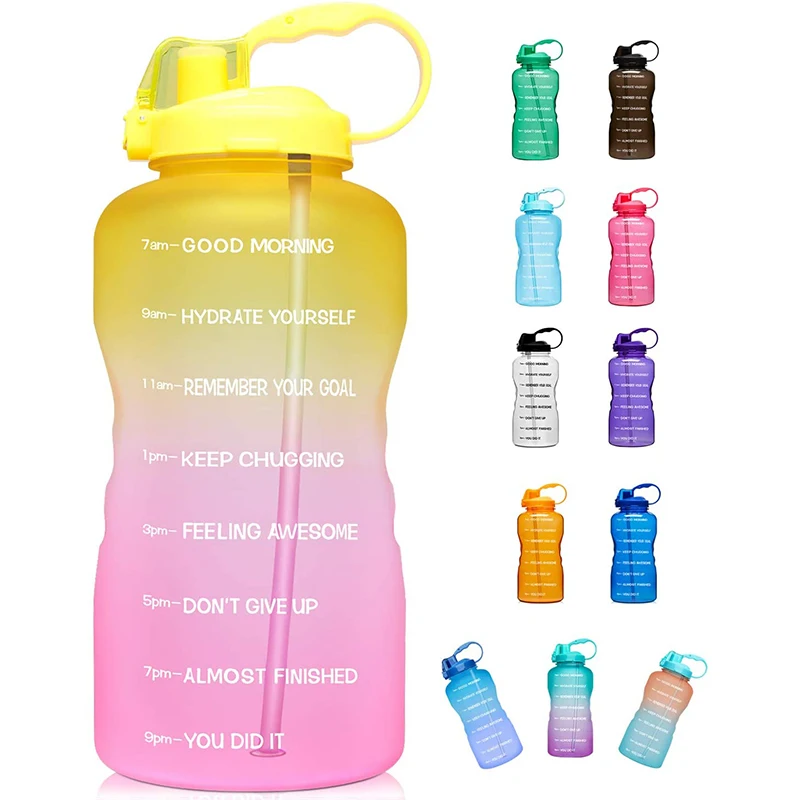 

Everich Plastic Gym BPA Free PP Water Tumbler With Straw Lid Easy Carry Handle Plastic Motivational Sport Water Bottles, Customized color