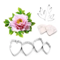 

AK 7Pcs Stainless Steel Peony Cutter 2 Pcs Silicone Veiner Molds Petal Texture Tool Gumpaste Flower Making Tools