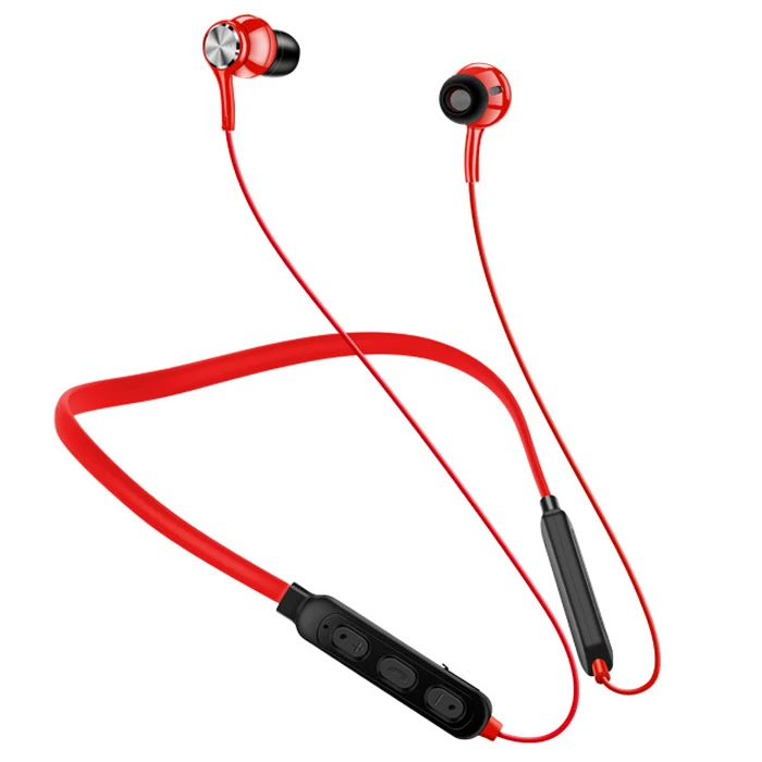 

Noise cancelling neckband stereo earphone headphone wireless with microphone, White / red / black