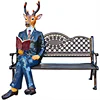 Modern outdoor garden patio metal aluminium casting bench with fiberglass animal sculpture
