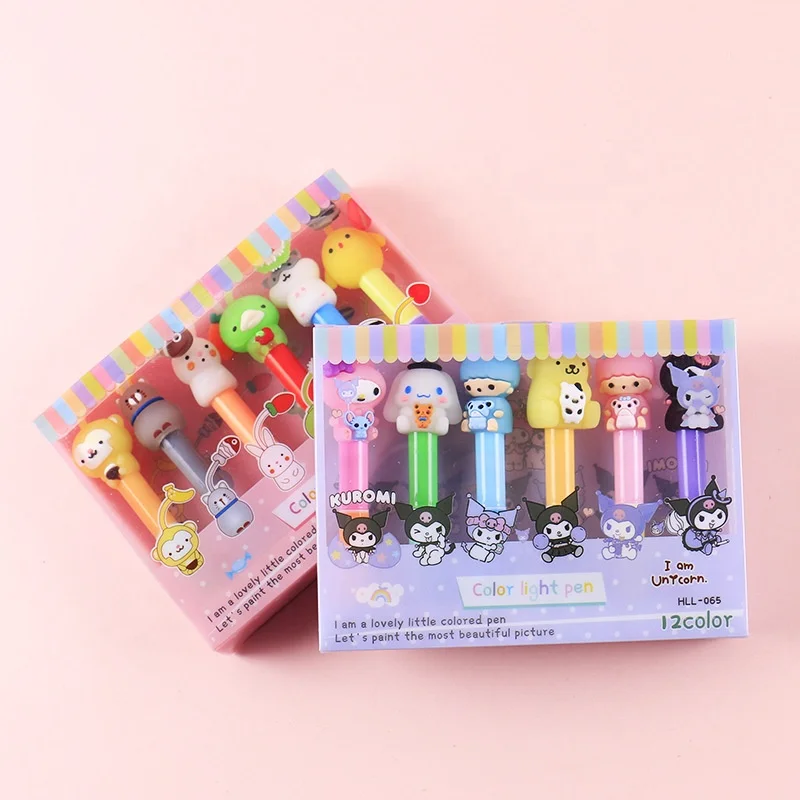 

Fancy cartoon kawaii cute animal dual tip 12 color highlighter marker pen set