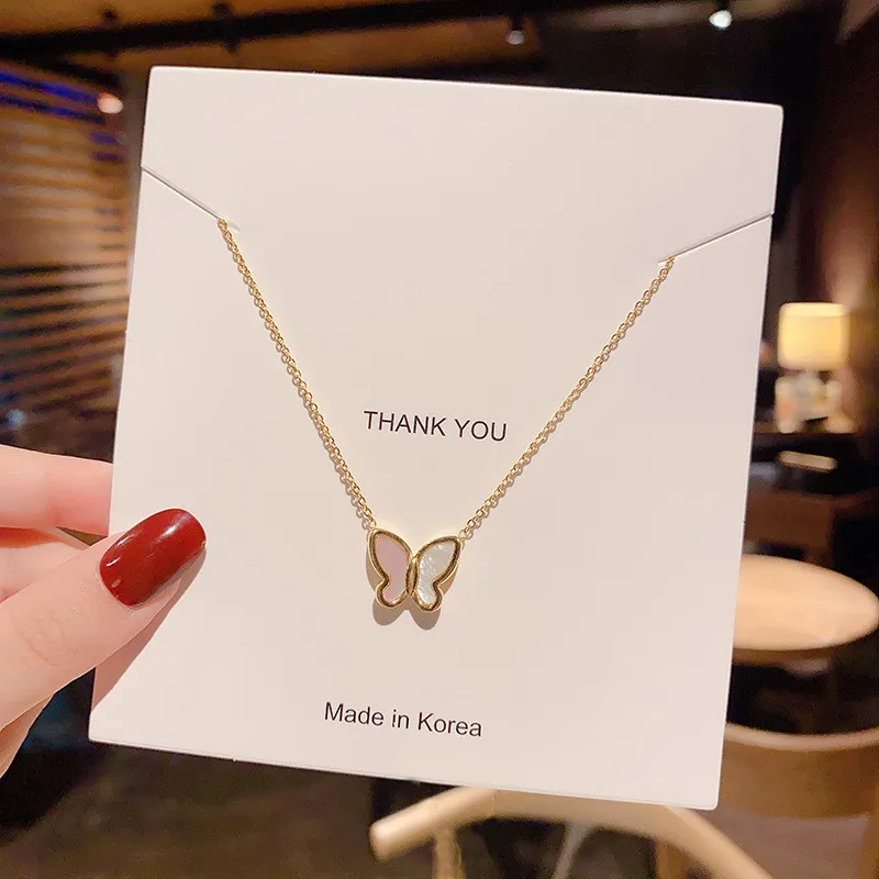 

Fashionable Korean 18K Gold Plated Butterfly Necklace Natural Shell Butterfly Pendant Necklace For Women Girls