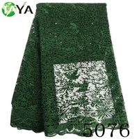 

Embroidered African French lace fabric for wedding High quality Green nigerian tulle lace fabric