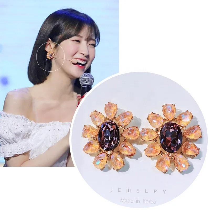 

Korean Exaggerated Luxury Colorful Crystal Flower Stud Earrings For Women Elegant Boucle D'oreille Party Jewelry