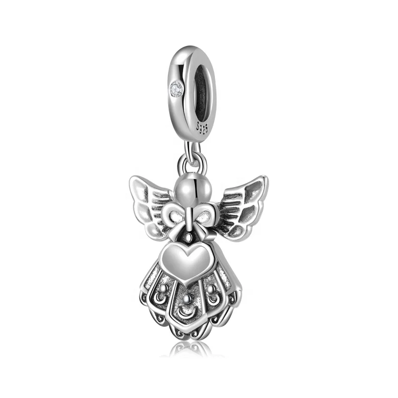 

Real 925 sterling silver angel heart shape zircon pendant Beads Fit Charm Bracelet fine jewelry making Wholesale