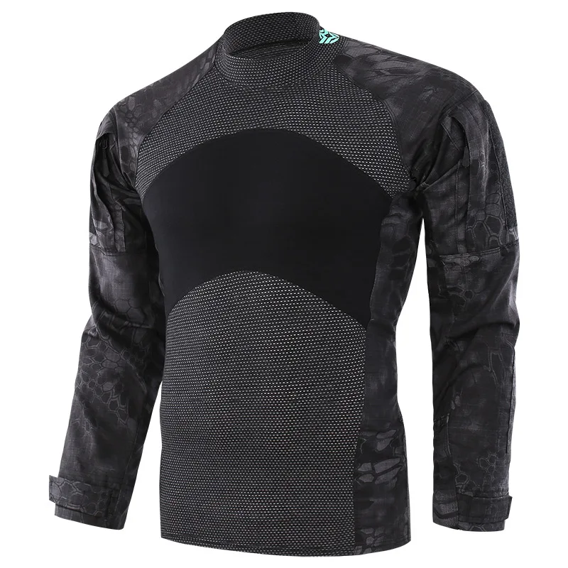 

Python Tactical Army Military Combat Frog Black Muscle Sports Long Sleeved Shirt, Black, camoulage, print