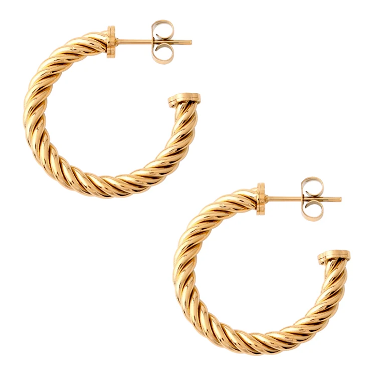 

Brinco wholesale custom 18k gold plated twisted huggie earring surgical stainless steel c shape hoop earring women jewelry