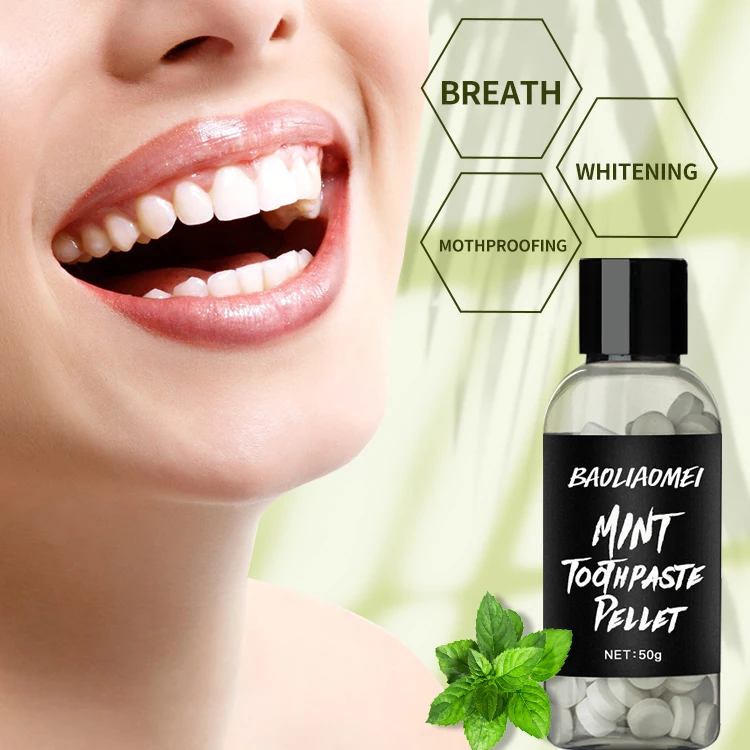 

wholesale free sample solid organic toothpaste pills baking soda travel wash mouth teeth whitening toothpaste tablets, Green