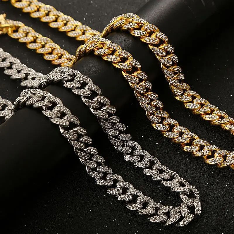 

Hip Hops Iced Out 12MM 18K Real Gold Plated Miami Cuban Link Chain Necklace Micro Pave Cubic Zirconia Cuban Chain Necklace Men