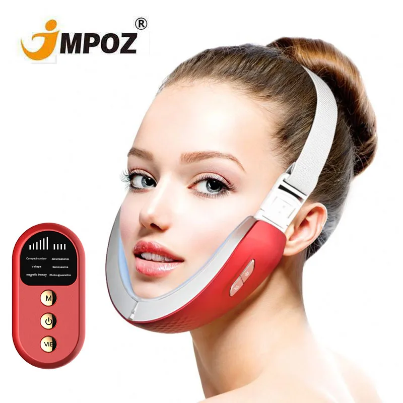 

2021 New V Shape Face Lift Home Use Facial Lifting Device Beauty Instrument Portable Microcurrent Face Massager Machine, White/red
