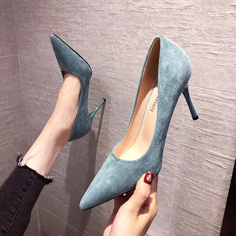 

New fashionable suede pointed high heels high heels shoes for women stiletto shoe heels, Pictures shown