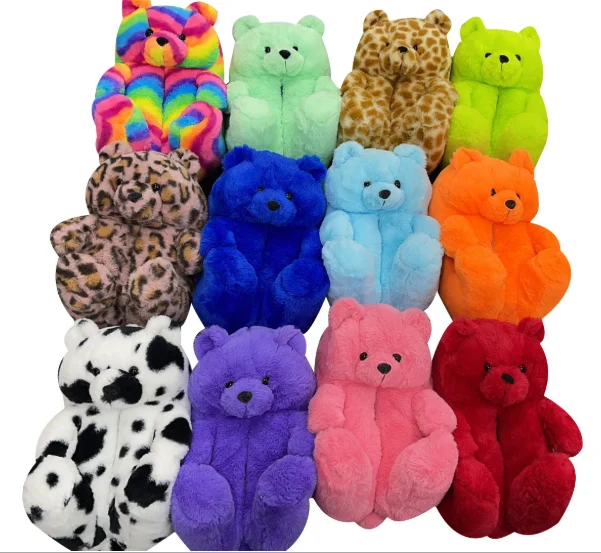 

Winter Hot Sale Cute Cartoon Design Home Warm Plush All inclusive Teddy Bear Slippers Women