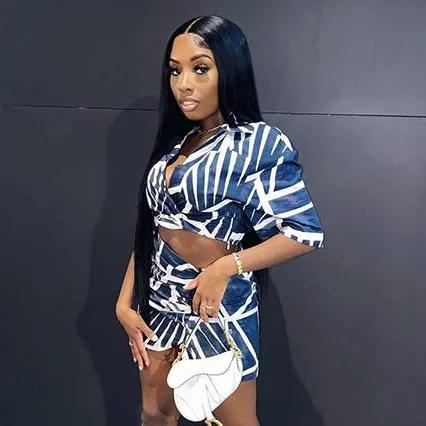 

2021 Summer Fashion Girls Sexy Two Piece Printing Drawing Skirt Suit Set Ladies Elegant Women Crop Top And Short Mini Skirt Set, Blue