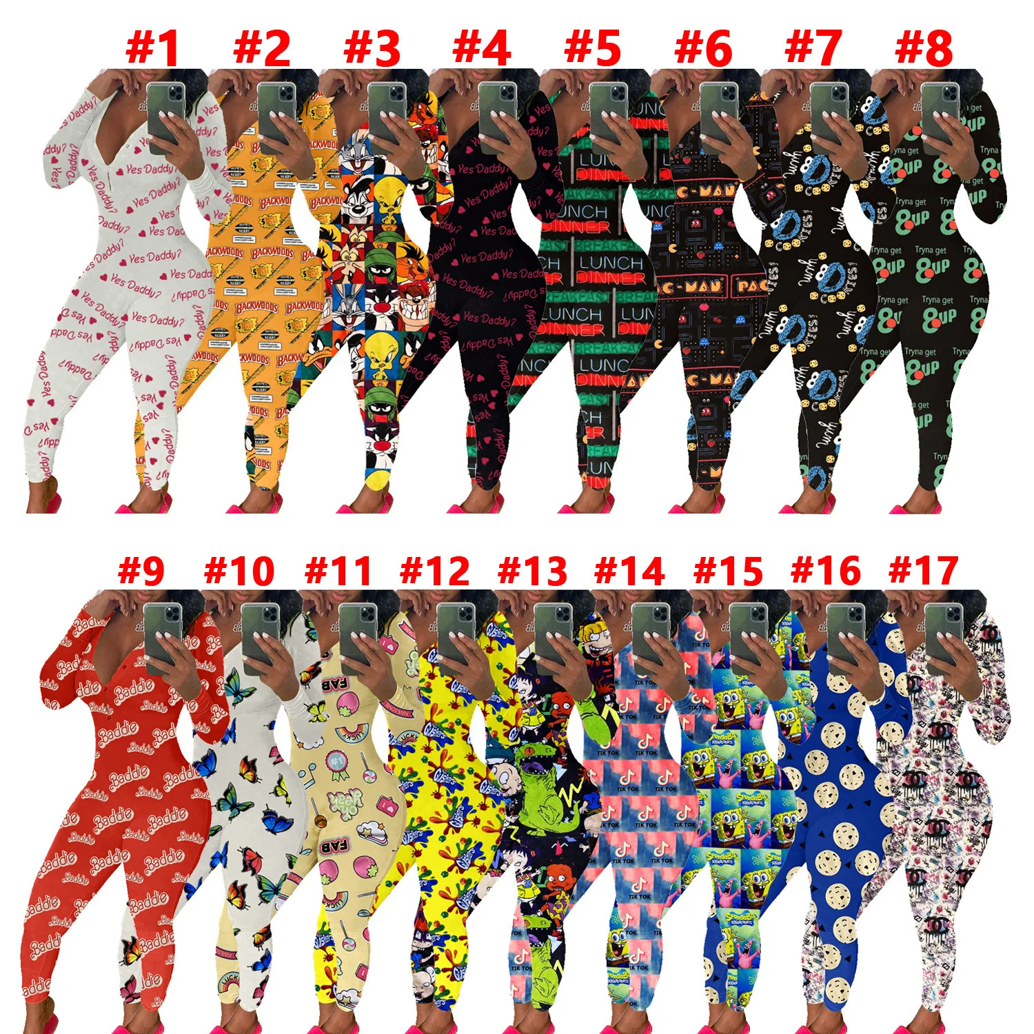 

Plus Size Sexy V-neck Digital Printing Long-sleeved Buttoned Jumpsuit Women's Tights, As picture