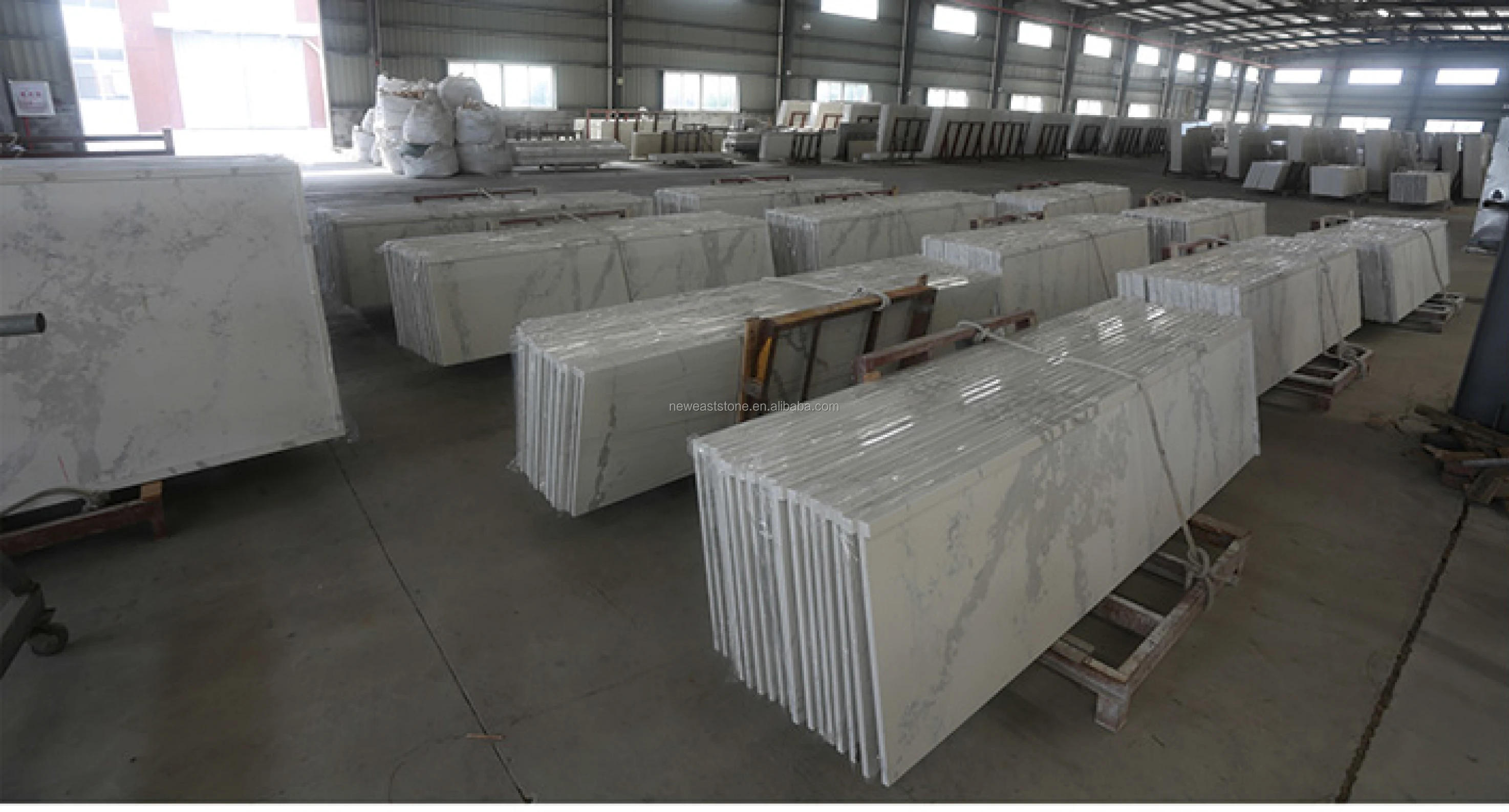 Largest Size Calacatta White Quartz Stone Slab Price With Grey Vein For